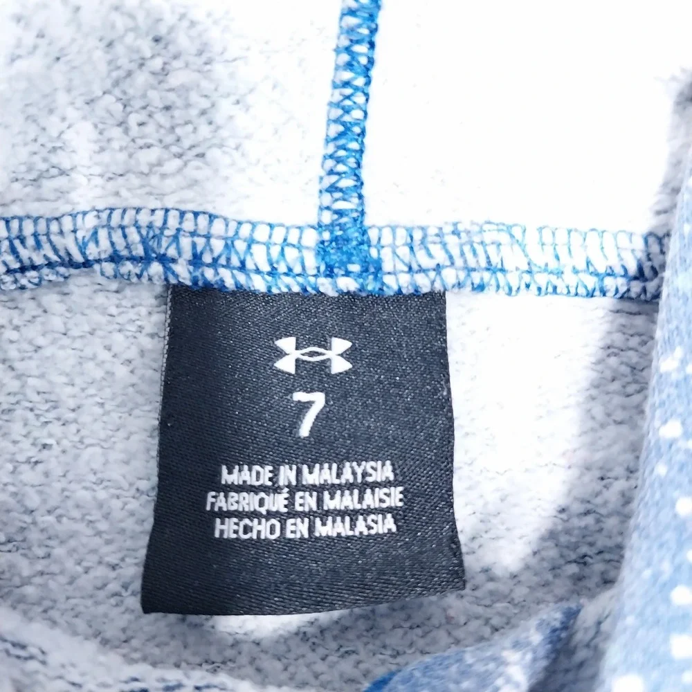 Under Armour Boys Hoodie Splatter Print Logo Fleece Size 7 Blue
